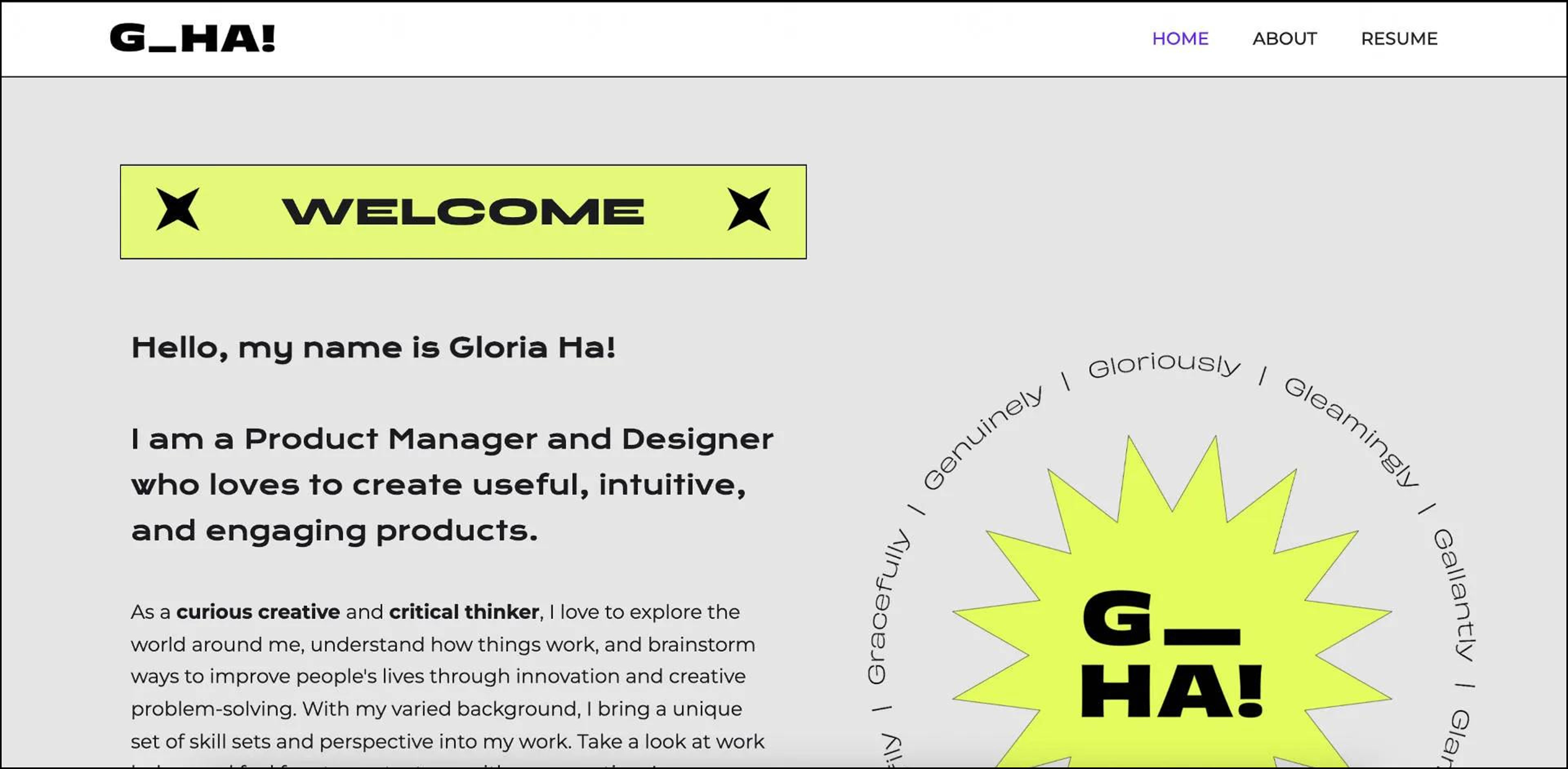 Ví dụ về trang web danh mục thiết kế sản phẩm của Gloria Ha