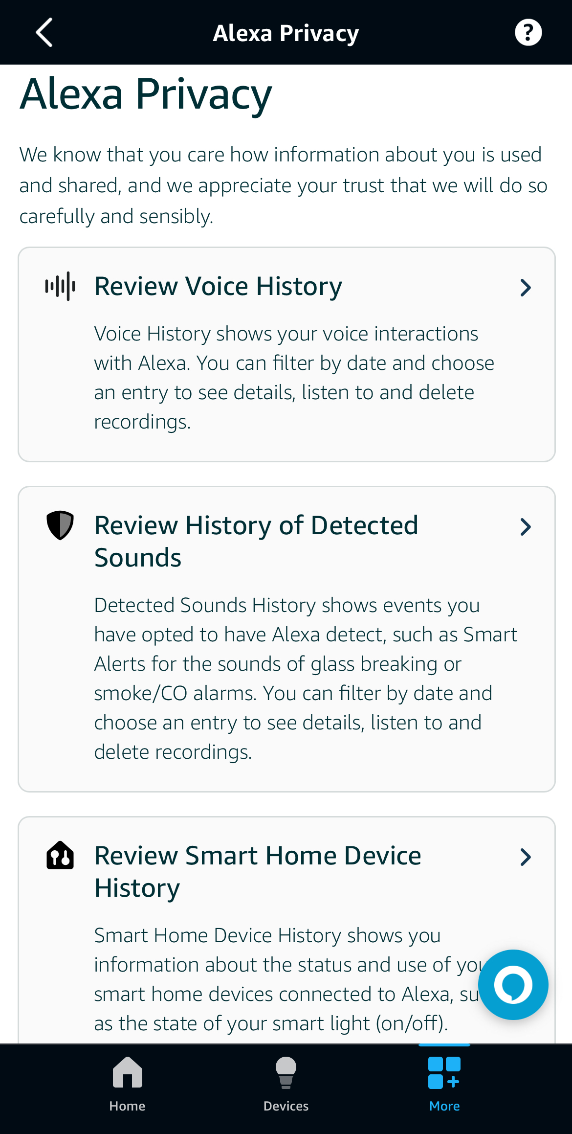 Ảnh chụp màn hình cài đặt quyền riêng tư Alexa của Amazon.